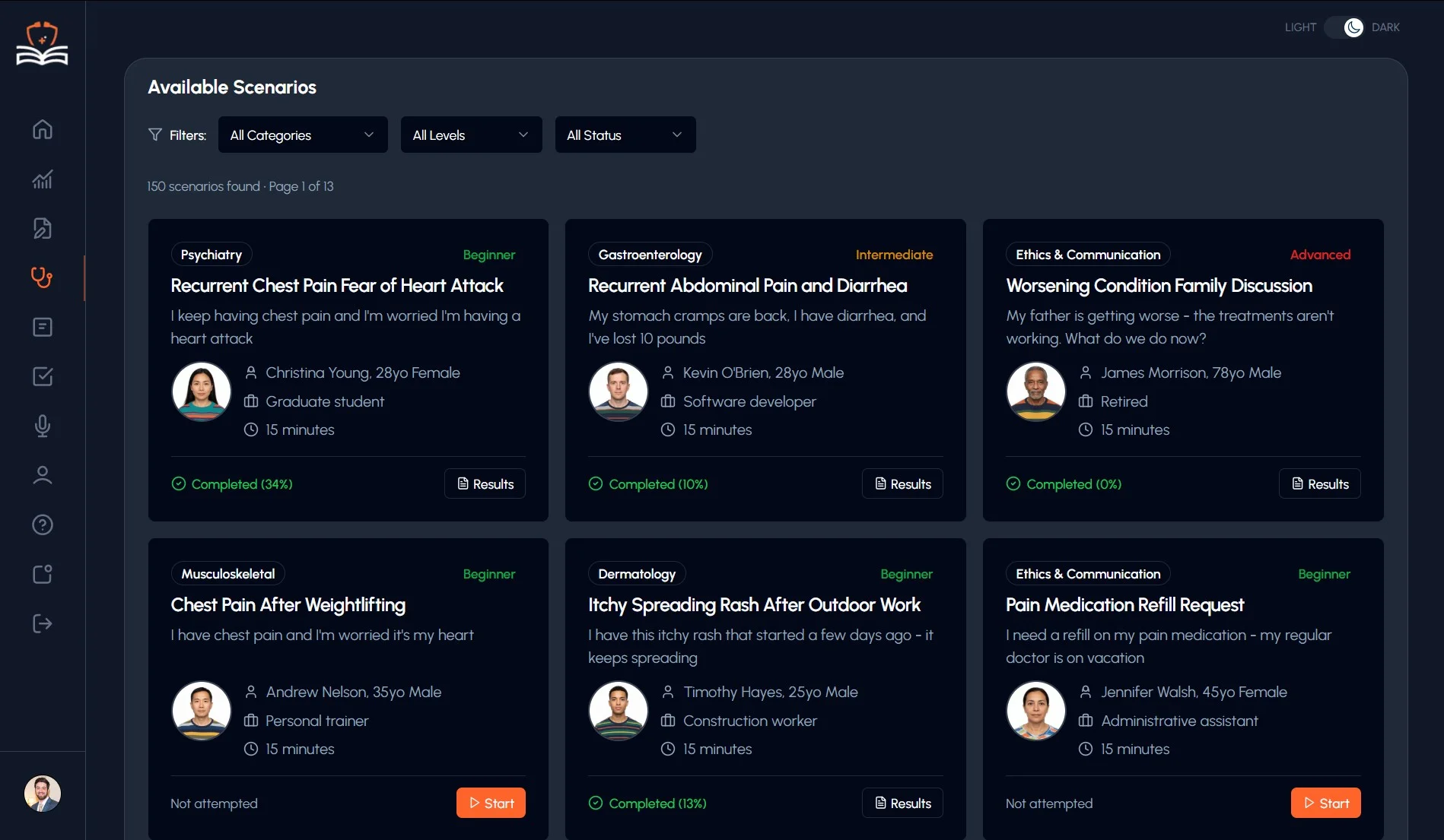 Medical school OSCE practice platform with AI patient simulations for clinical skills exam preparation